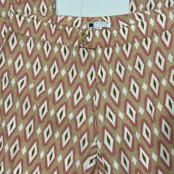 Carole Little Linen Blend Beige Pink Geometric Diamond Pattern Casual Pants Sz 4 - Picture 2 of 6
